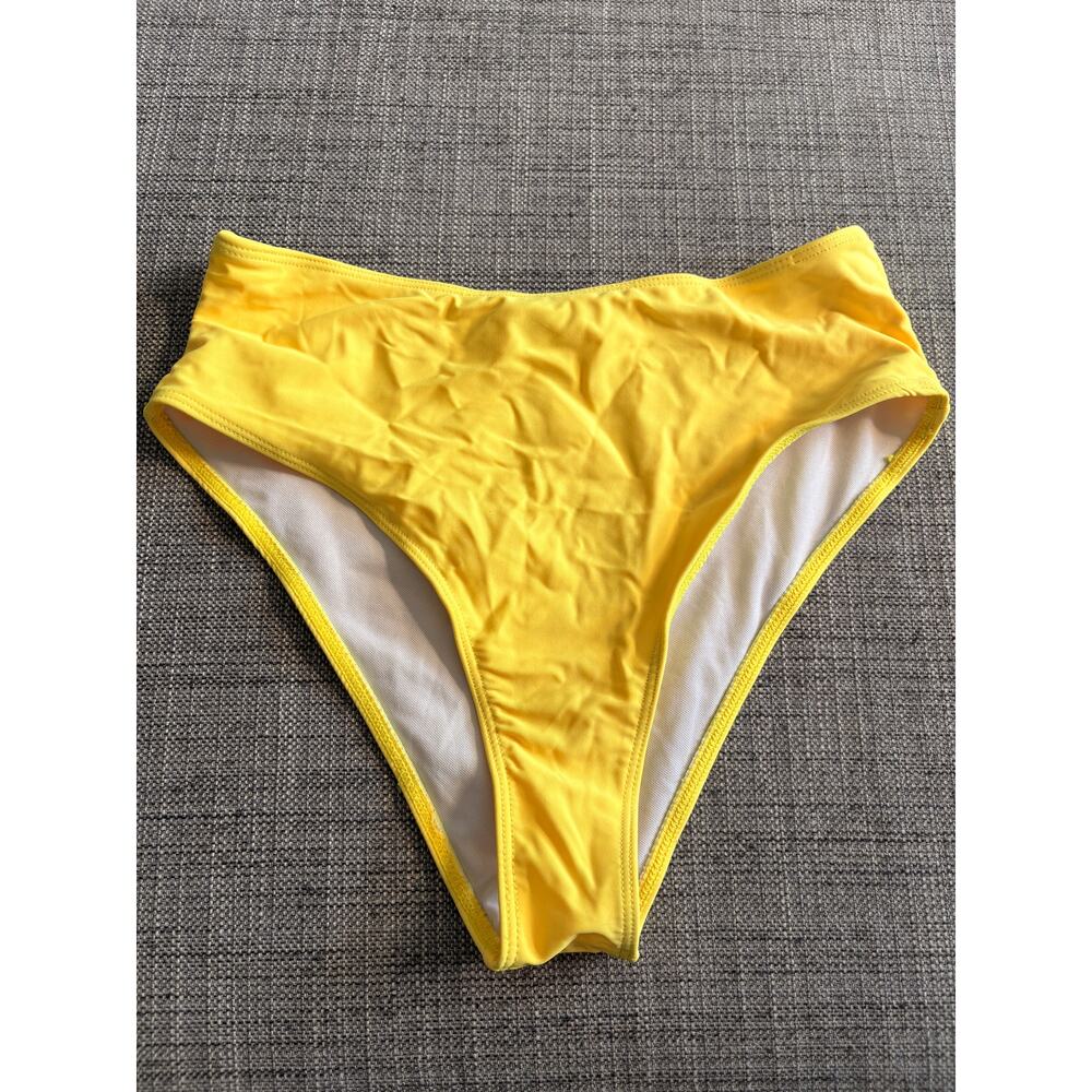 Women's Yellow Bikini Bottom High Cut Stretch Lined Swimwear Solid Size M